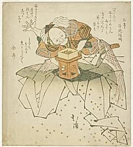 Asahina Saburo throwing beans by Totoya Hokkei