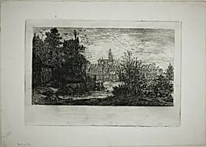 City with Stone Bridge by Rodolphe Bresdin