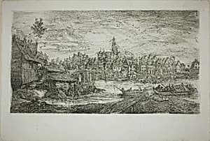City with Stone Bridge by Rodolphe Bresdin
