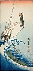 Crane and waves by Utagawa Hiroshige