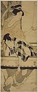 Fishing beneath a Bridge by Kitagawa Utamaro