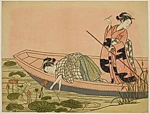 Gathering Lotus Flowers by Suzuki Harunobu