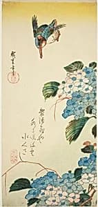 Kingfisher and hydrangea by Utagawa Hiroshige