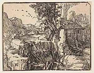 Landscape with a Waterfall by Hendrick Goltzius