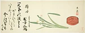 Narcissus and lacquer box by Mori Shunkei