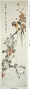 Parrot and Chrysanthemums by Ren Yi