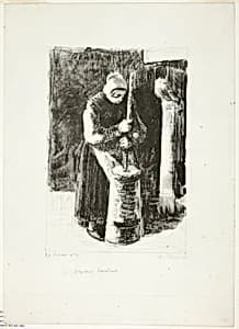 Peasant Woman Churning Milk by Camille Pissarro