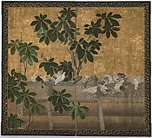 Pigeons and Rhododendrons by Unknown Artist