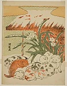 Puppies in the Snow by Isoda Koryusai