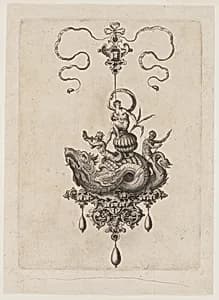 Renaissance Jeweled Pendant Sea Monsters by Adriaen Collaert