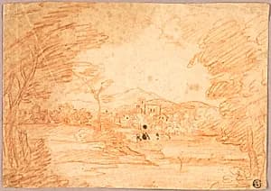 River Landscape with Buildings by Adrien Manglard