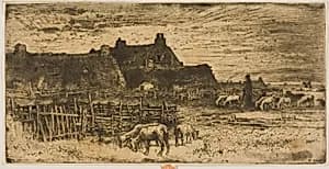 Sheepfold at Sunset by Félix Hilaire Buhot