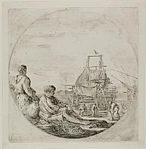 Shipyard with Two Sailors by Stefano della Bella