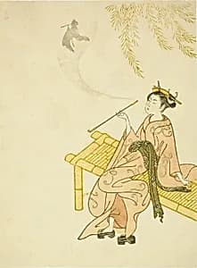 Smoking on a Bench by Suzuki Harunobu