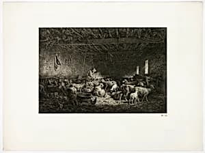 The Large Sheepcot (horizontal plate) by Charles Émile Jacque