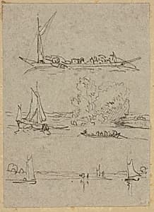 Three Sketches of Dusseldorf River Boats by William Alfred Delamotte