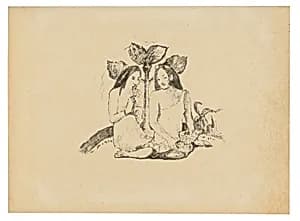 Two Maori Women Squatting Down by Paul Gauguin