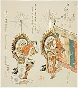 Two Soldiers Beating Drums by Katsushika Hokusai
