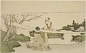 Two women stretching cloth by Katsushika Hokusai