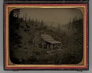 Untitled (Miners and Log Cabin) by Carleton Watkins