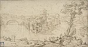 View of Isola Tiberina by Giovanni Francesco Grimaldi