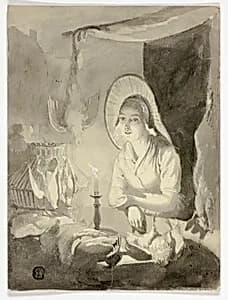 Woman Dressing Fowl by Unknown artist