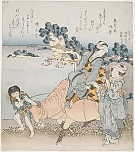 Woman riding an ox by Katsushika Hokusai