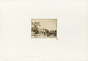 Woman Tending Two Cows by Charles Émile Jacque