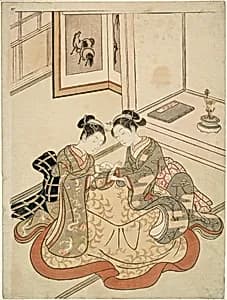 Young Women Playing Cat's Cradle by Suzuki Harunobu