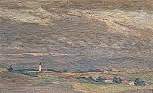 Abendlandschaft mit Kirchturm by Friedrich Hasslwander