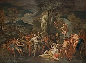 Bacchanal in Landschaft by Filippo Lauri
