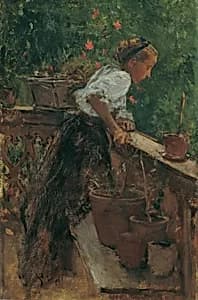 Bauernmädchen auf dem Balkon by August von Pettenkofen