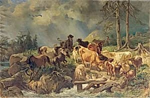 Bergige Landschaft mit Kühen by Franz Xaver von Pausinger