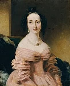 Dame in weinrotem Kleid by Unbekannter Künstler