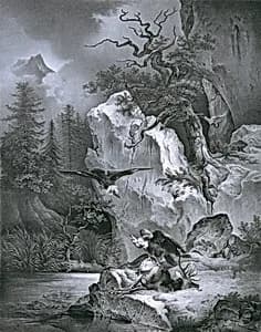 Geier mit totem Hirsch by Friedrich August Mathias Gauermann