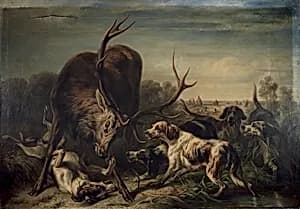 Hirsch, von Hunden gestellt by Benno Raffael Adam