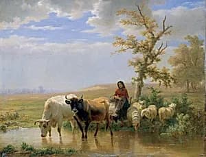 Kühe und Schafe by Edmond Jean-Baptiste Tschaggeny
