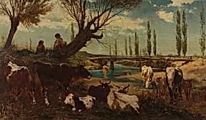Kuhherde am Wasser by Carl Rudolf Huber