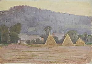Landschaft mit Heuschobern by Walther Gamerith