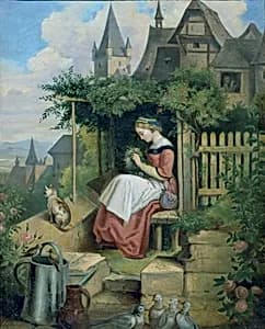 Mädchen im Hausgarten by Joseph Hasslwander