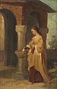 Mädchen vor Kirche by Julius Schnorr von Carolsfeld