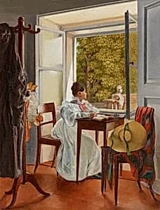 Marie Krafft am Schreibtisch by Peter Krafft