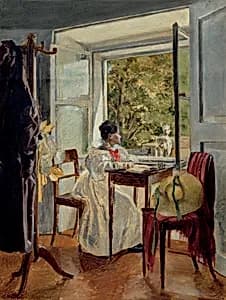Marie Krafft am Schreibtisch by Peter Krafft