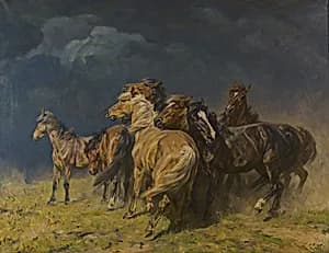 Pferde im Sturmwind by Alfred Roloff
