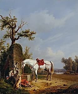 Reiter mit Pferd by Edmond Jean-Baptiste Tschaggeny