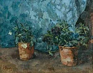 Stillleben mit Blumentöpfen by Carl Schuch