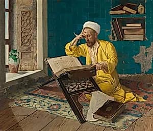 Über den Koran meditierend by Osman Hamdi Bey