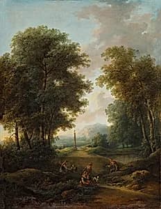 Waldlandschaft mit Bildstock by Christian Hilfgott Brand