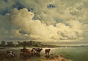 Wasserlandschaft mit Kühen