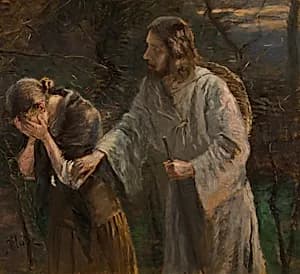 Weib, warum weinest Du? by Fritz von Uhde